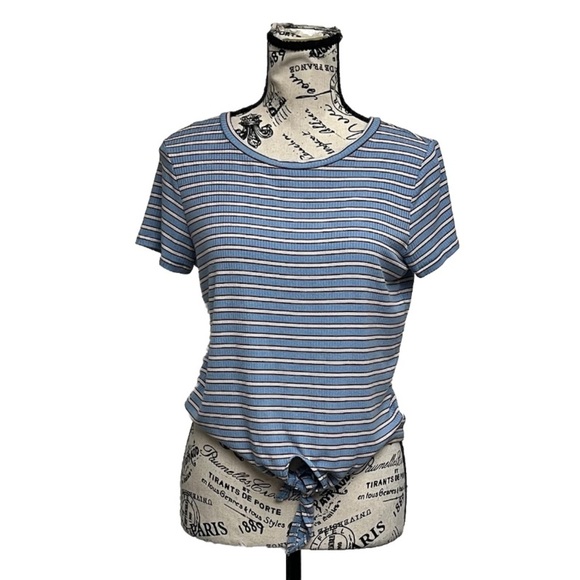 American Eagle Baby Tee Cropped Knot Striped Womens Knit Top M Retro Y2k Preppy - Picture 1 of 10